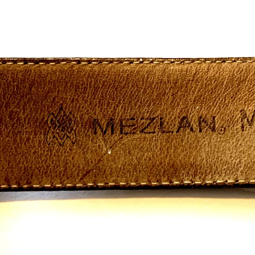 Mezlan Stitched Accent Black Leather Belt Gun Metal Buckle Mens M Made in Spain